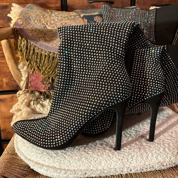 Anne Michelle Rhinestone Pointy Toe OTK Stiletto Heeled Boots Size 10 - Picture 6 of 8